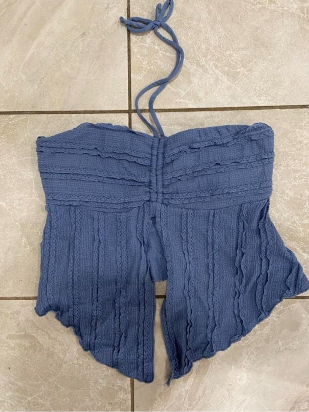 Derek Heart Blue Textured Strapless Crop Top